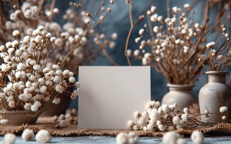 White Paper On White Dried Flowers Card Mockup 177