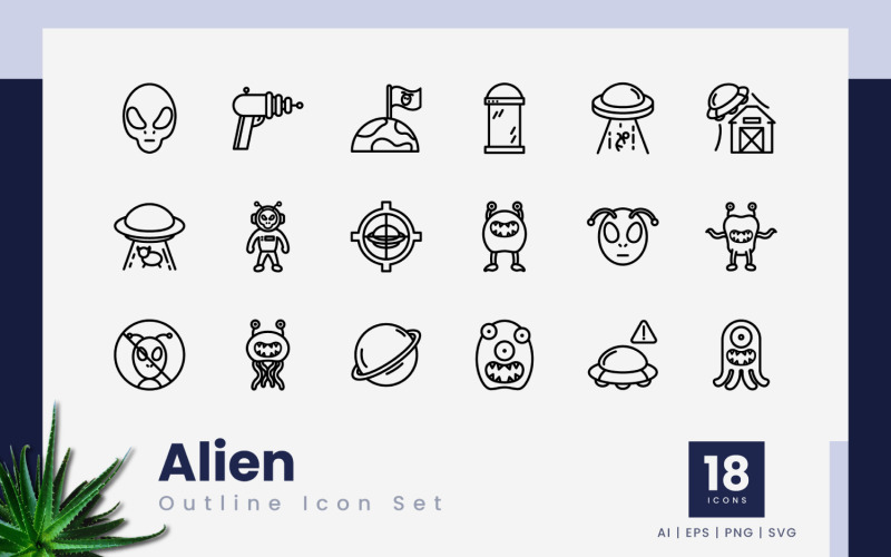 Alien Outline Black Icons Icon Set
