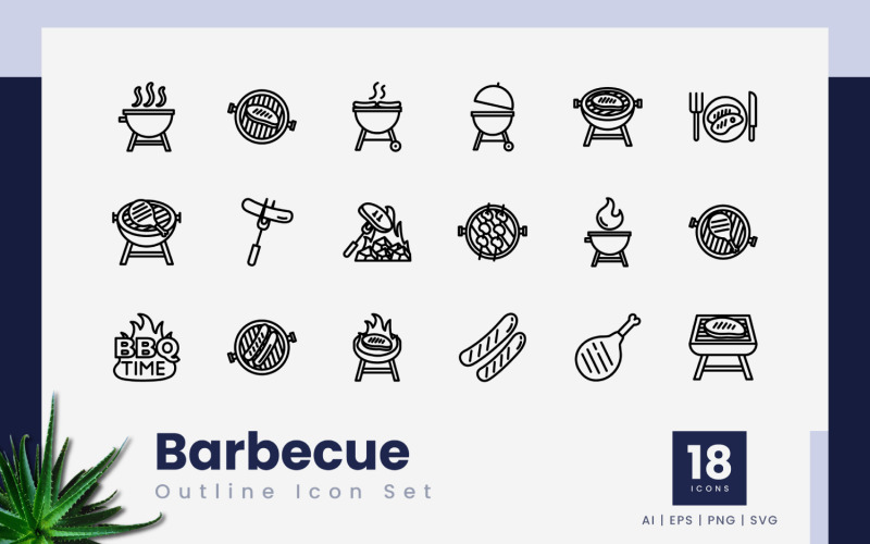 Barbecue Outline Black Icons Icon Set