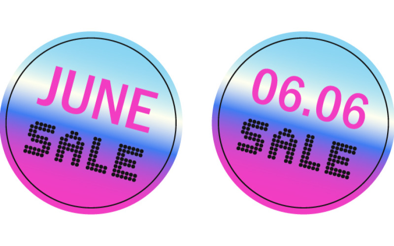 June sale round stickers set with a holographic glossy gradient Vector Graphic
