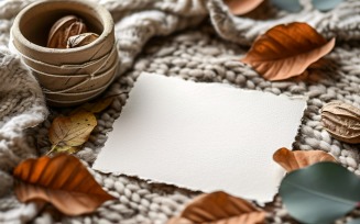 White Paper Dried Leaves & Card Mockup 250