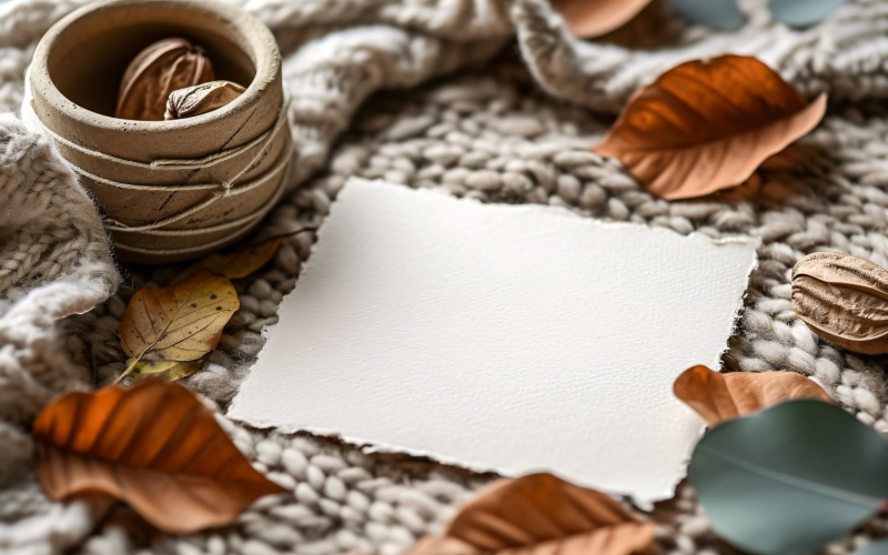 White Paper Dried Leaves & Card Mockup 250 Illustration