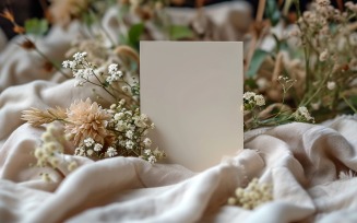 White Paper Dried Leaves & Flowers Card Mockup 242