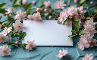 White Paper Green Leaves & Pink Flowers Card Mockup 247