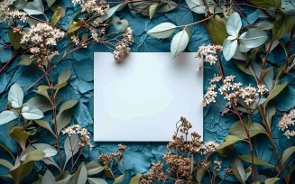 White Paper On Green Leaves & White Flowers Card Mockup 246