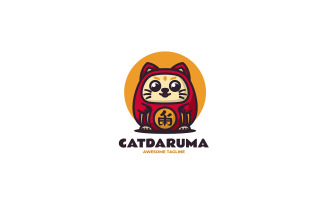 Cat Daruma Mascot Cartoon Logo