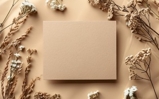White Paper Card Flat Lay On Dried Flowers Design Mockup 273