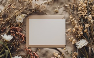 White Paper Card Flat Lay On Dried Flowers Design Mockup 274