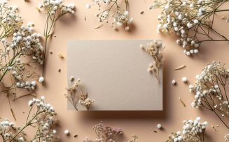 White Paper Card Flat Lay On Dried Flowers Design Mockup 276