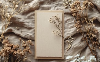 White Paper Card Flat Lay On Dried Flowers Design Mockup 277
