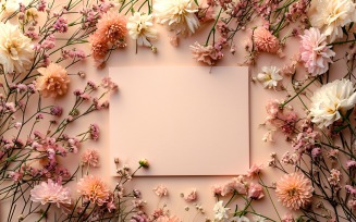 White Paper Card Flat Lay On Flowers Design Mockup 278