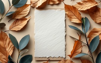 White Paper Dried Leaves & Green Leaves Card Mockup 252