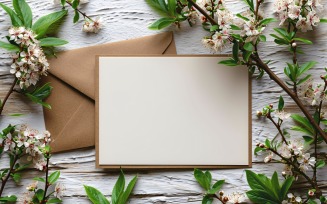White Paper Envalop Flowers & Leaves Card Mockup 287