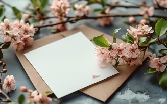White Paper Envalop Flowers & Leaves Card Mockup 288