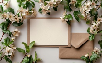 White Paper Envalop Flowers & Leaves Card Mockup 289