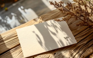 White Paper Dried Flowers On Wooden Table Card Mockup 330