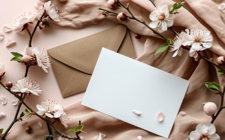 White Paper Envalop Flowers & Leaves Card Mockup 290