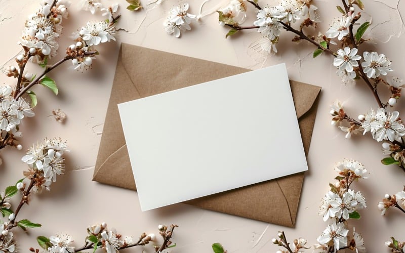 White Paper Envalop Flowers & Leaves Card Mockup 293 Illustration
