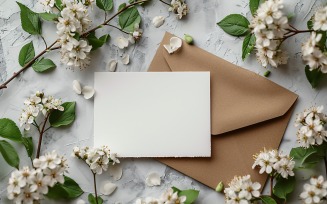White Paper Envalop Flowers & Leaves Card Mockup 295