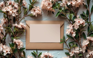 White Paper Envalop Flowers & Leaves Card Mockup 297