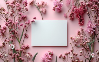 White Paper Pink Flowers Card Mockup 308