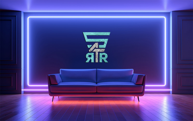 Blue interior logo mockup_livingroom logo mockup_sign logo mockup_blue livingroom logo mockup, Product Mockup