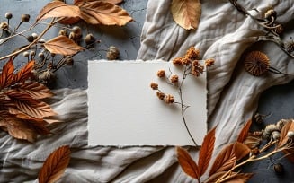 White Paper Dried Flowers & Dried Leaves Card Mockup 345