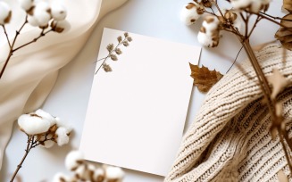 White Paper Dried Flowers & Leaves Card Mockup 358