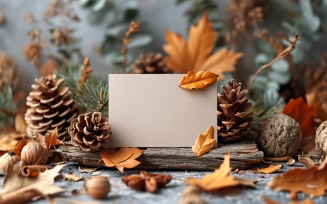White Paper Dried Leaves On The Wood Card Mockup 348