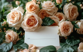 White Paper Flat lay Flowers & Leaves Card Mockup 370