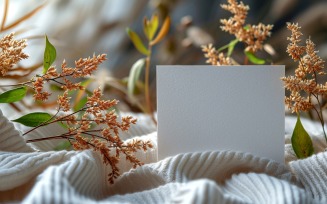 White Paper Green Leaves & Dried Leaves Card Mockup 349