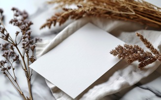 White Paper Leaves & Flowers Card Mockup 384