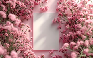 White Paper Pink Flowers & Card Mockup 396