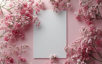White Paper Pink Leaves Card Mockup 399