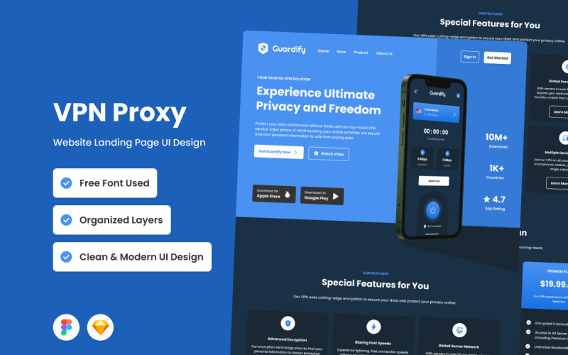 Guardify - VPN Proxy Landing Page V1 UI Element