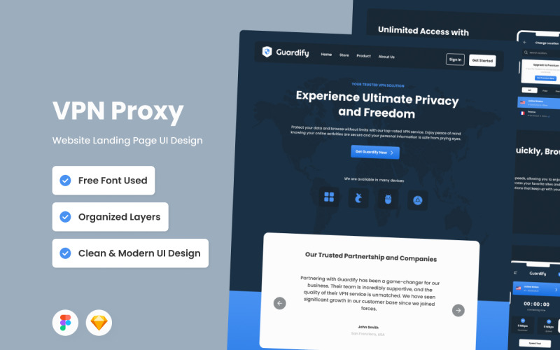 Guardify - VPN Proxy Landing Page V2 UI Element