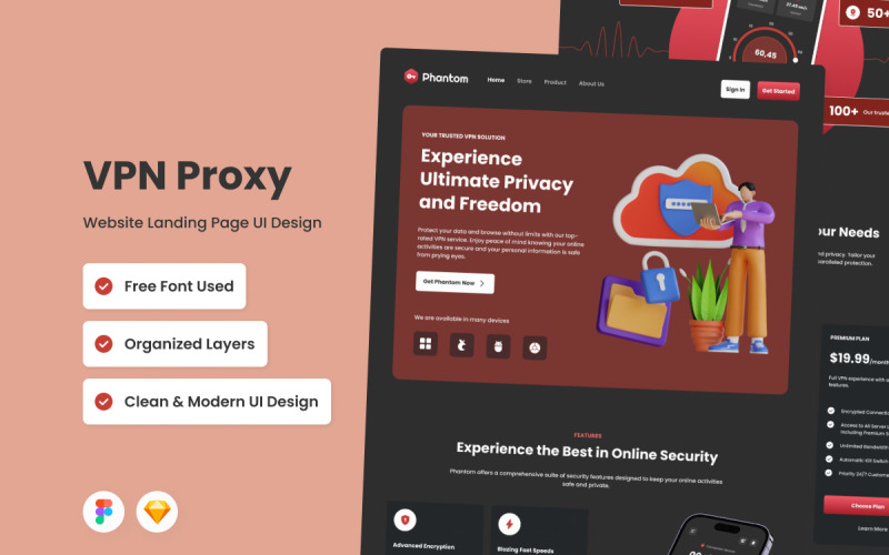 Phantom - VPN Proxy Landing Page V2 UI Element