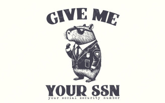 Cute Capybara PNG, Funny Capybara, Give me your SSN, Tax Fraud, Vintage Animals PNG, Funny Animal