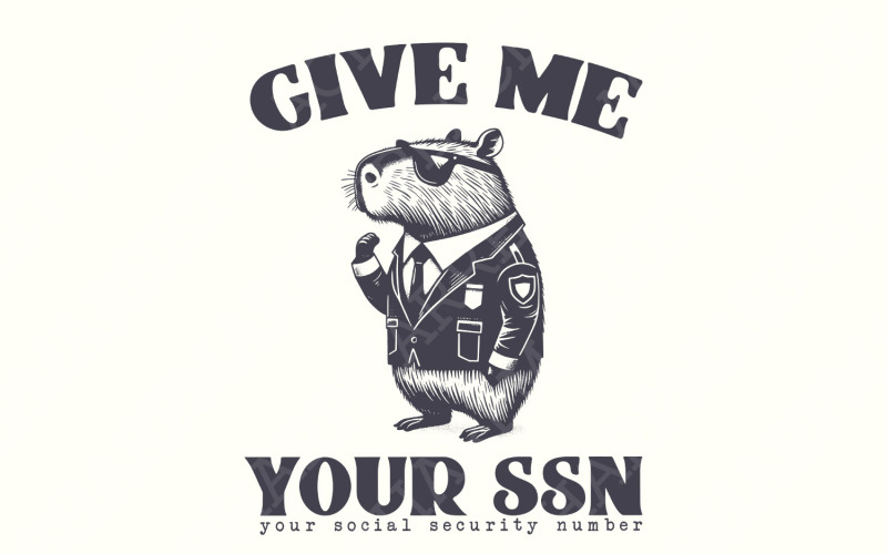 Cute Capybara PNG, Funny Capybara, Give me your SSN, Tax Fraud, Vintage Animals PNG, Funny Animal Illustration