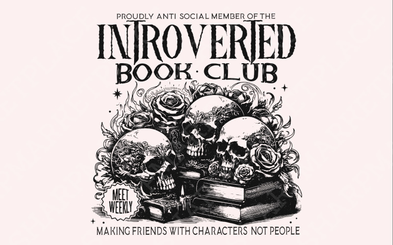 Introverted Book Lover Png, Antisocial Book Club Digital Download, Bookish, Reading Nerd Png Illustration