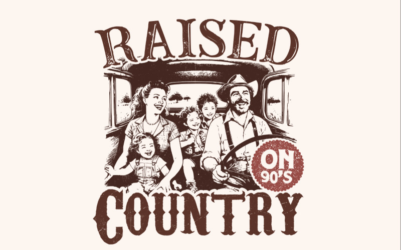 Raised on 90's Country PNG, Digital Download, Western PNG, Sublimation, Trendy, Country Music Illustration