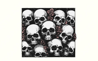 Skull and Roses PNG, Gothic Floral Design, Vintage Skulls Sublimation, Black and White Skull, Rose