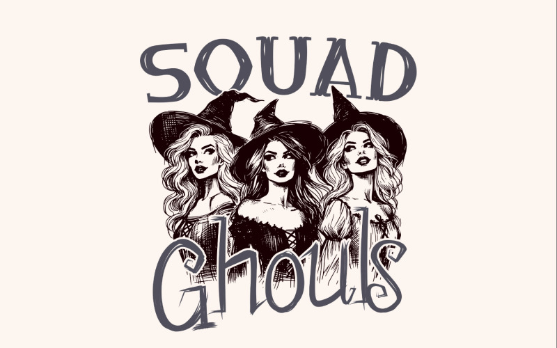 Squad Ghouls Png, Sublimation Designs, Witchy Png, Retro Halloween, Spooky Mama, Funny Halloween Illustration
