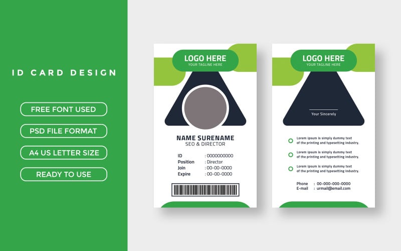 ID Card Layout with Green Background Corporate Identity