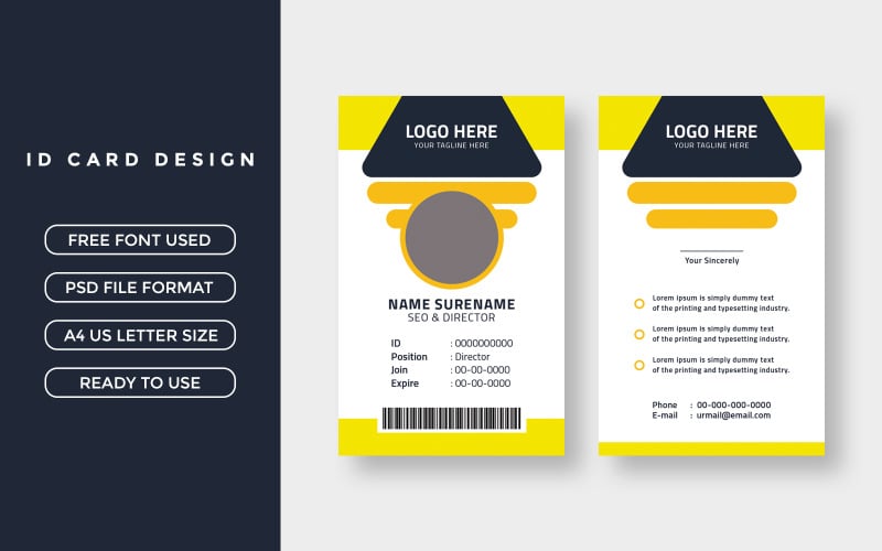 ID Card Layout with Yellow Background Corporate Identity