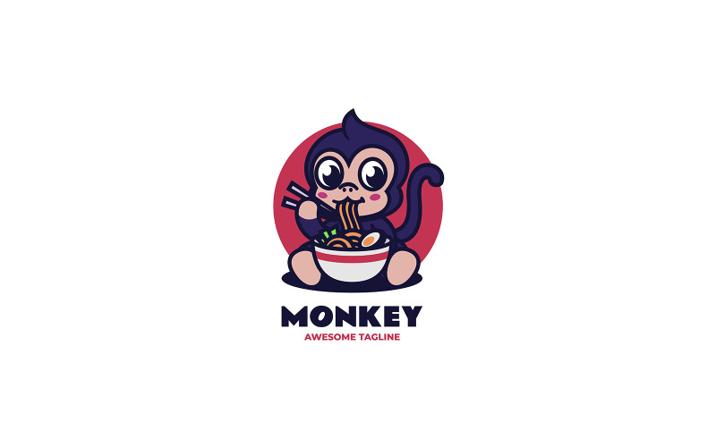 Monkey Noodles Mascot Cartoon Logo Logo Template