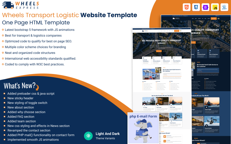 Wheels Express | One Page Transport Website HTML Template Landing Page Template