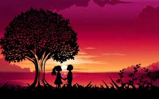 A girl and a boy stand in the evening moment