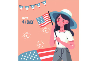 Happy Woman Holding United States Flag Illustration