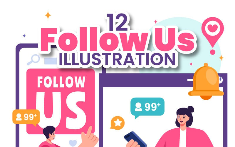 12 Follow Us and Like Illustration